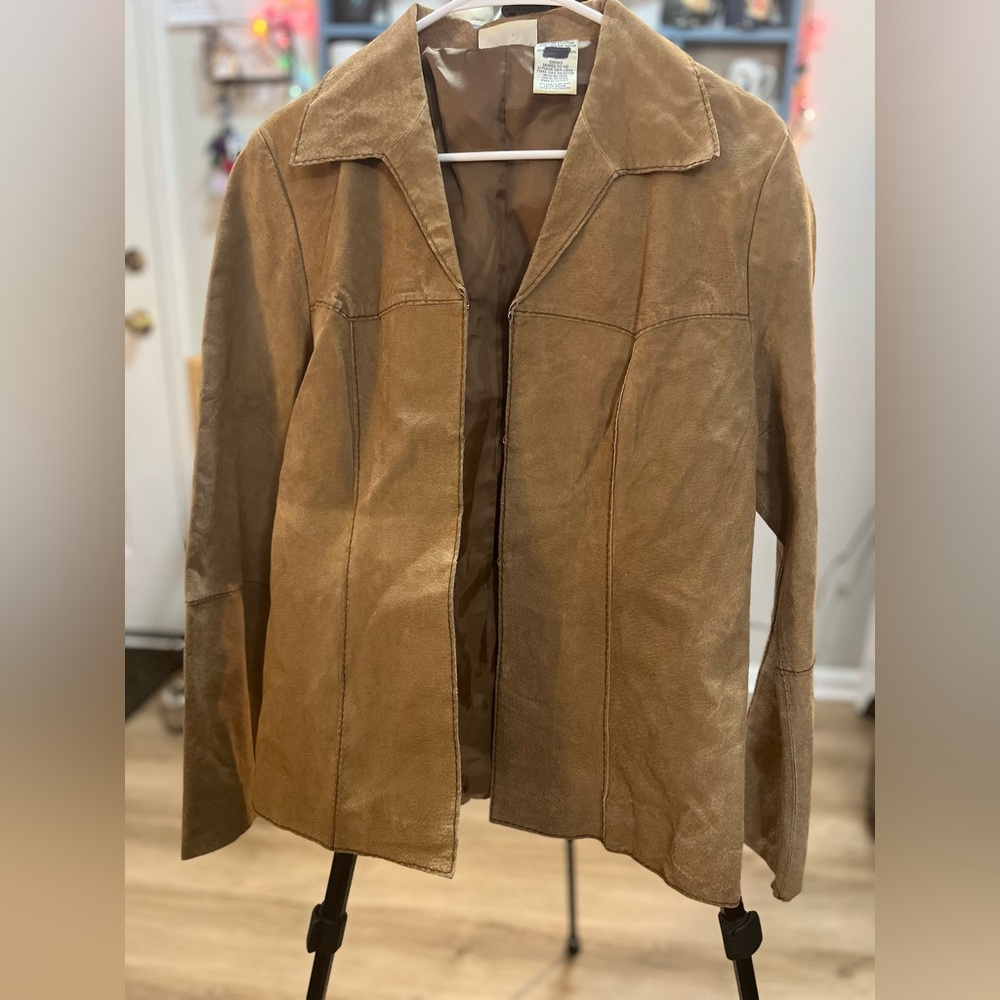 Vintage Y2K Faded Glory Women’s Genuine Leather Jacket Size L Hippie Western